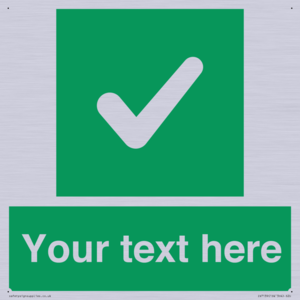 Custom green background, green square with tick sign